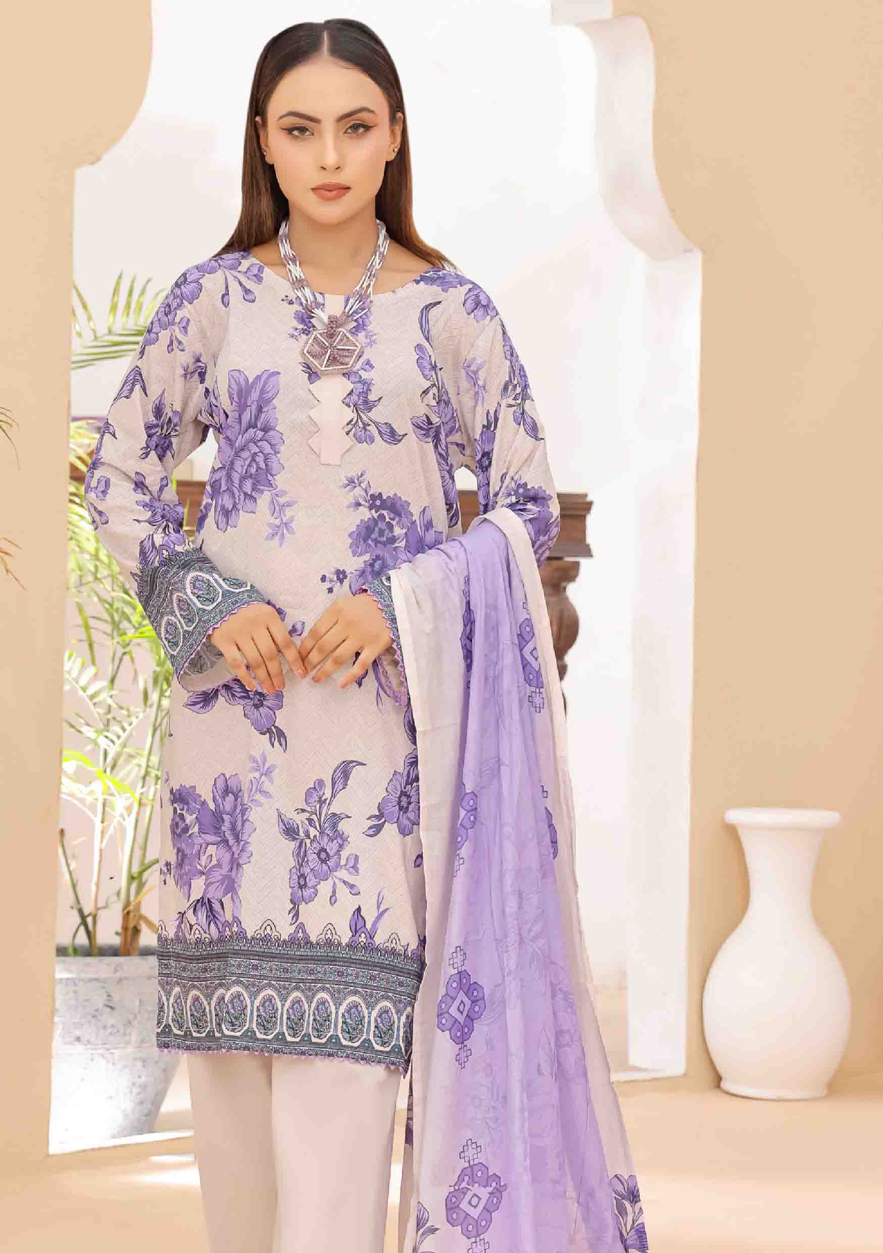 3PCs-Luxury Digital Printed Unstiched Lawn