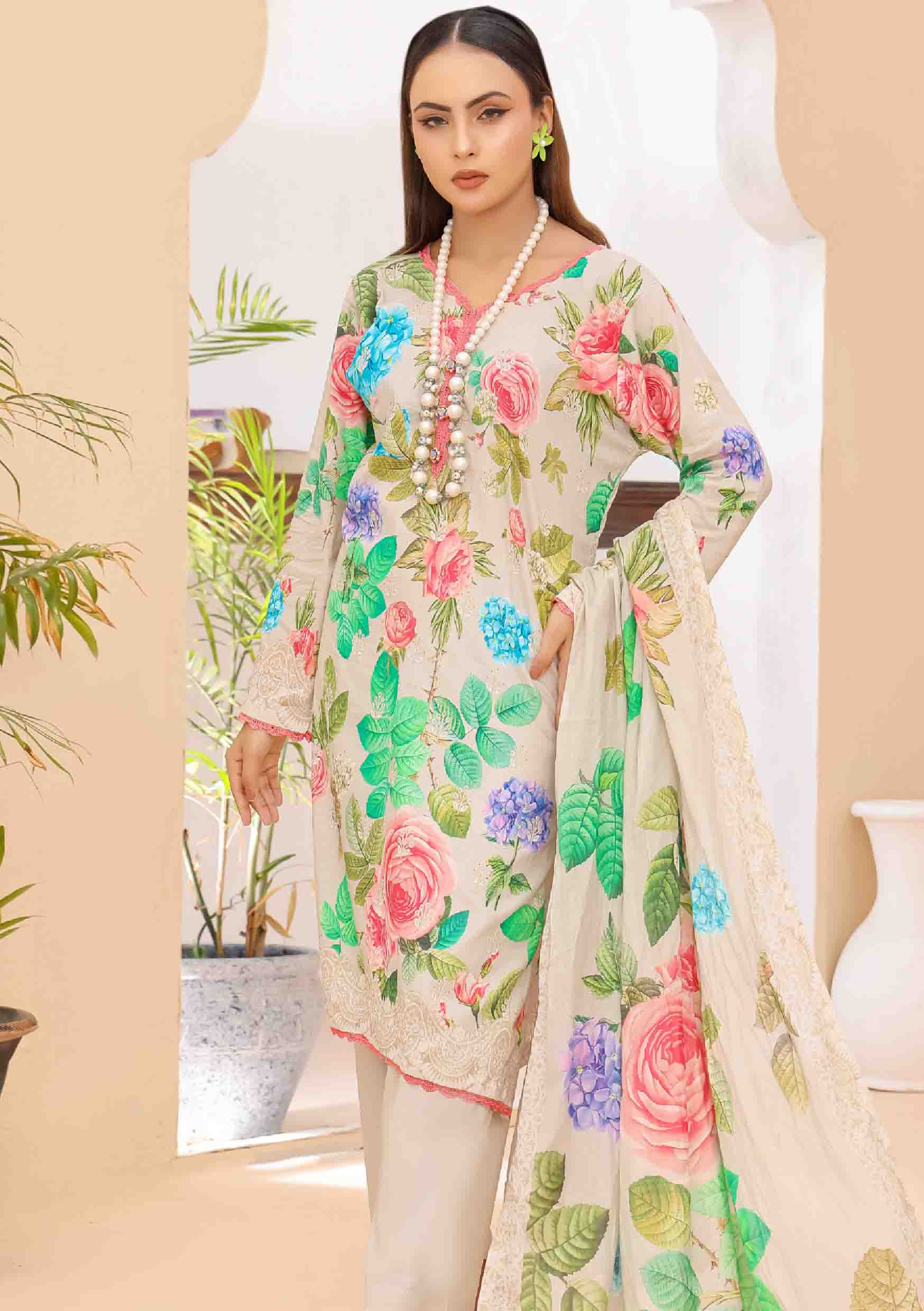 3PCs-Luxury Digital Printed Unstiched Lawn