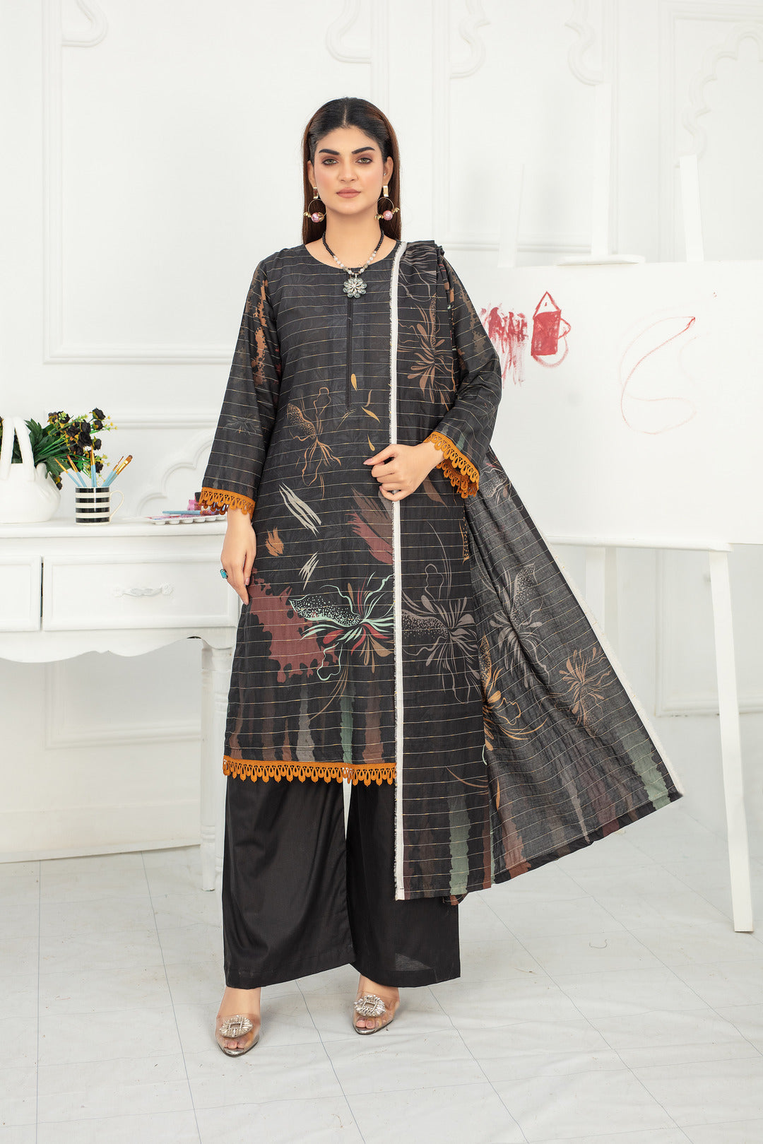 3PCs-Luxury Digital Printed Unstiched Fancy Tarkashi Cambric