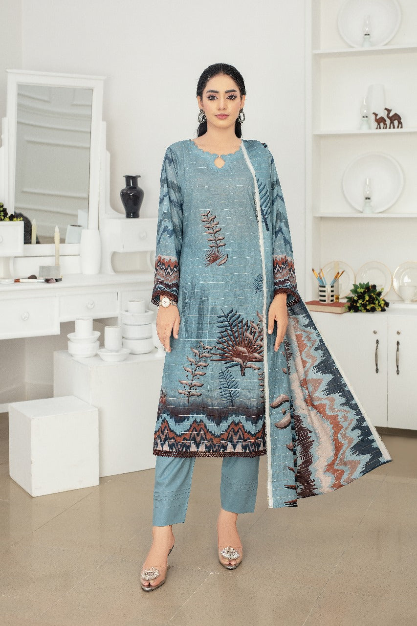 3PCs-Luxury Digital Printed Unstiched Fancy Tarkashi Cambric